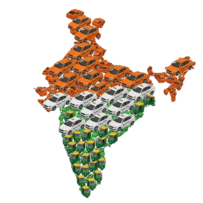 India map with vehicles